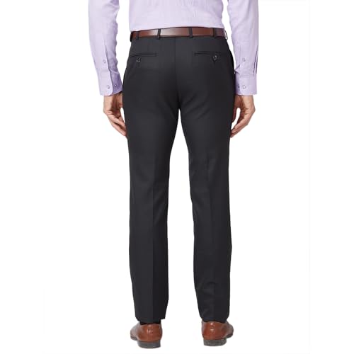 Image of Raymond Men's Slim Fit Mid Rise Structure Pattern Poly Viscose Blend Pleatless Formal Trouser