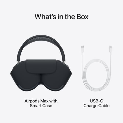 Apple AirPods Max Wireless Over-Ear Headphones, Pro-Level Active Noise Cancellation, Transparency Mode, Personalized Spatial Audio, USB-C Charging, Bluetooth Headphones for iPhone – Midnight