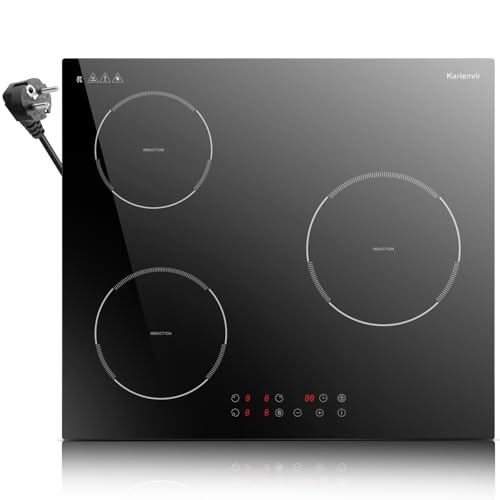 Karienvir Plaque induction 3 feux, Plaque de Cuisson induction 60cm, 3500W, avec prise, contrôle...