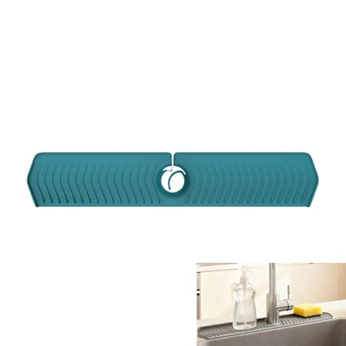 Image of 30 Inch Silicone Kitchen Sink Faucet Mat, Adjustable Waterproof Splash Guard Draining Mat Keep Countertops Dry (Green)