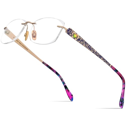 Image of FONEX Titanium Glasses Frame,Rimless Frameless Luxury Diamond Optical Eyeglasses for Women