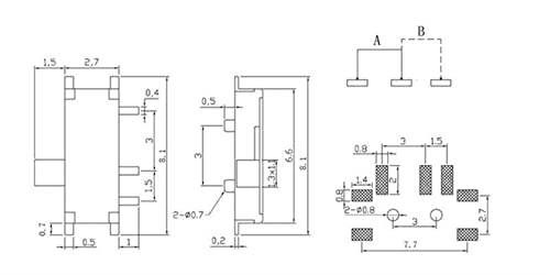 Interrupteur à glissière miniature CMS SPDT MSK-12C02 blanc 7-Pin