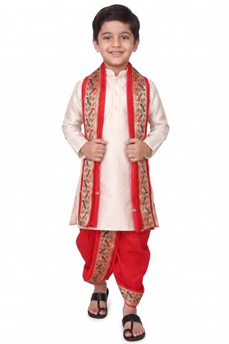 Image of Boys Dhoti Kurta Set Sherwani Style for Kids | Ethnic Traditional Kids Wear with Patiala Dhoti & Dupatta | Wedding Dress for Boys | Indian Cultural Outfit for Puja Festival Party