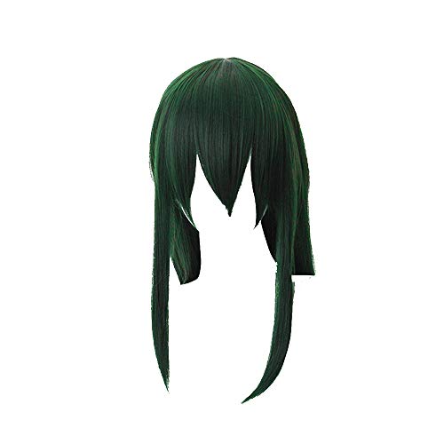 Asui Tsuyu Cosplay Wig Anime Long Straight Dark Green Synthetic Hair Wig with Bow and Free Wig Cap