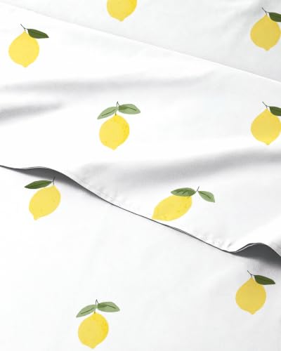 Image of Kids Queen Size Lemon Bed Sheets - 4 Piece Kids Lemon Sheet Set - Citrus Fruity Bedding - Ultra-Soft, Cute & Cozy - Breathable & Machine Washable - Vibrant Bed Set for Boys, Girls, Teens & Toddlers