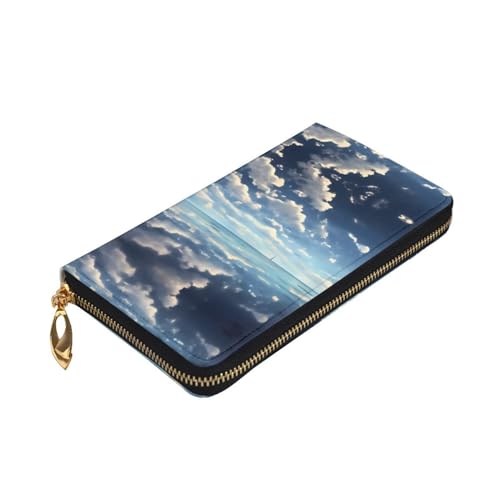 Leather Wallet - Stylish and Functional Wallet for Women with Multiple Compartments and Zipper Design White Clouds Over The sea Prints, Black, One Size3
