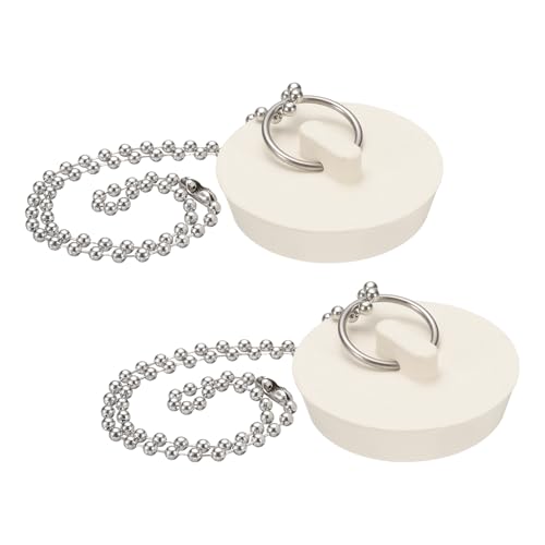 QUARKZMAN 2 Piezas De Tapones De Desagüe, Tapones De Bañera De Goma para Lavabo con Anillo Colgante Y Cadenas De Cuentas De 15 Pulgadas para Bañera Cocina Baño (Blanco - 1.77 A 1.87 Pulgadas)