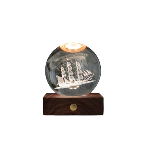 Gingko Luce di cristallo ambrato di design – barca a vela | elegante lampada da tavolo a LED | arte di cristallo inciso al laser 3D | luce touch dimmerabile | regalo unico per la decorazione della