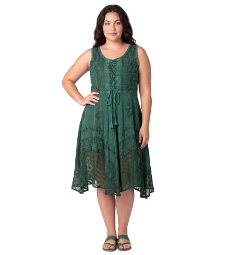 Image of Sakkas Magdilena Stonewashed Corset Front Embroidered Dress