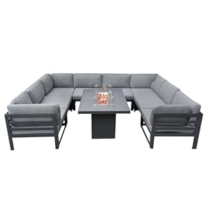 Patioco Gartenlounge-Set U-Form Grau mit Gasfeuerstelle