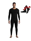 Raueupo Warm Thermal Underwear Set Mens Base Layer Long Johns Winter Hunting Gear Bottom Leggings Top with Mens Crew Socks (Grey Black, Large)