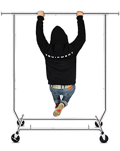 Hokeeper 250 Lbs Load Capacity Clothes Hanging Garment Racks Portable Heavy Duty Commercial Grade Clothing Rack With Wheels, Chrome Finish #TOP9