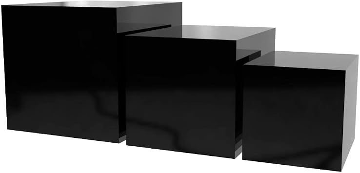 Acrylic Display Riser Boxes 3 Piece Black No Lid Retail Product Riser with Hollow Bottom 4", 5", 6" High Nesting Bins One Open Side Merchandise Storage Box by Marketing Holders