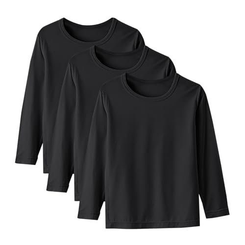 3 Pack Girls Long Sleeve T-Shirts Toddler Soft Modal Top Kids Boys Crewneck Basic Solid Layering Tees for 1-15 Years