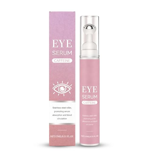 Caffeine Eye Cream & Under Eye Serum - 360° Massage Roller Ball Eyes Treatment Serum for Puffiness & Dark Circles - Reduces Wrinkles & Fine Lines - Lifting, Firming & Hydrating Anti-Fatigue Eye Care