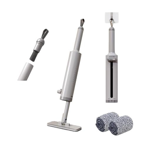 Mini mocio portatile auto-strizzante, a mano libera, piatto, rotabile, con spazzola per la pulizia delle fessure e 2 panni in microfibra riutilizzabili, sistema di pulizia del pavimento per bagno,