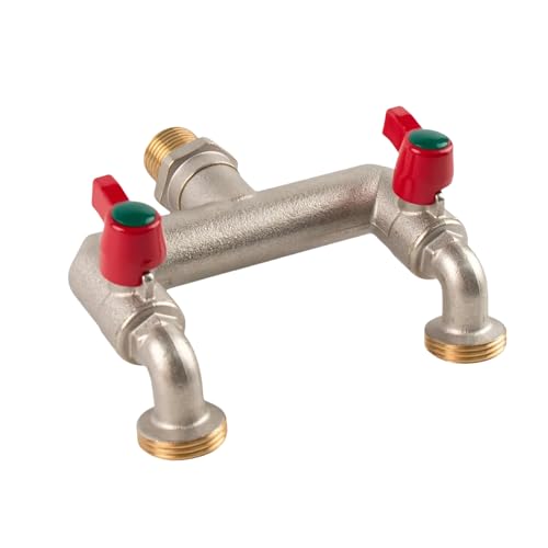 Wzzy Gurden Brass Heavy Duty 2 Way Hose Splitter, 1/2 Inch Inlet and Two 3/4 Inch Outlet Taps Splitter Ball Valve Faucet, Garden Hose Splitter with Individual On/Off Tap Adapter