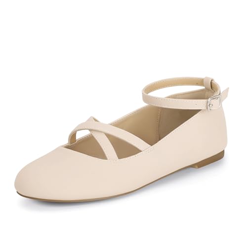 Mofri ShowHow Womens Mary Jane Flats Round Toe Mary Jane Shoes Ankle Strap Ballet Flats Shoes Wedding Casual Office Dress Shoes