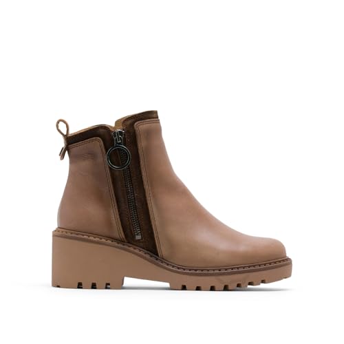 Porronet Botines De Piel con Cuña Y Cremallera Taupe Leona