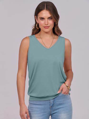 Image of ANRABESS Women Tank Tops Summer V Neck Sleeveless Casual Loose Fit Cute Cami Basic T Shirts Solid Tees 2026 Trendy Outfits