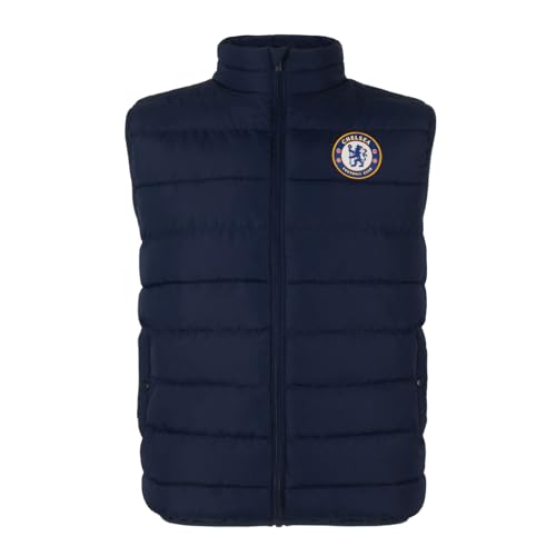 Chelsea - Chelsea FC officiel - Gilet rembourré sans manches - thème football - garçon - Bleu marine/fermeture Éclair - 12-13 ans
