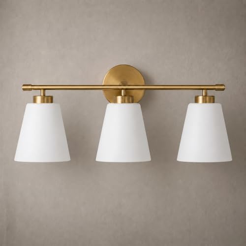 Image of Hamilyeah Gold Bathroom Vanity Light Fixtures Over Mirror, 3 Light Vanity Lights with Frosted Glass, Industrial Vanity Lighting Fixtures for Bath, Restroom