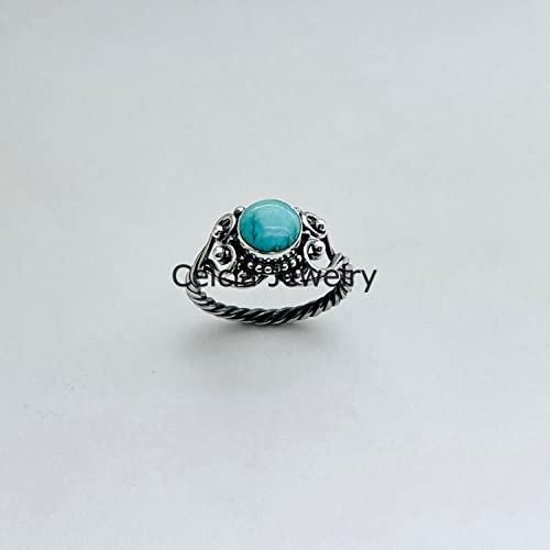 Bague turquoise véritable bague de déclaration argent sterling minimaliste - 6