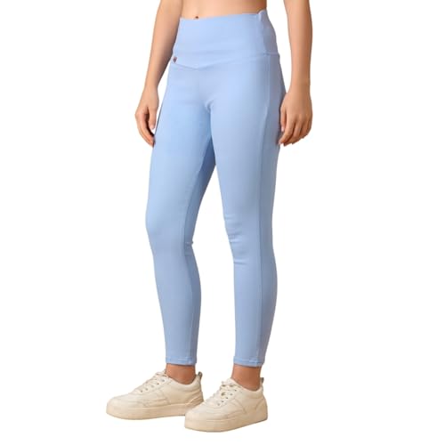 Image of 4FLIES Women's High Waist Slim Fit Jeggings | Super Combed Denim Stretch Ankle-Length Pants with Wide Waistband | Comfortable, Breathable Denim Look Leggings for Casual, & Office Wear