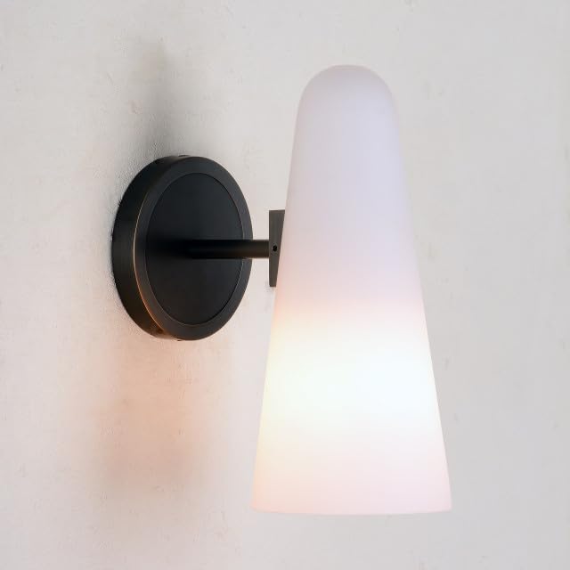 Image of Bianco Wall Sconce, Brass Wall Lighting with White Glass Shade, Bronze Finish