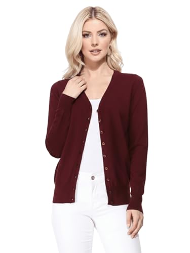 Image of YEMAK Women's Knit Cardigan Sweater - Long Sleeve V-Neck Basic Classic Casual Button Down Knitted Soft Lightweight Top