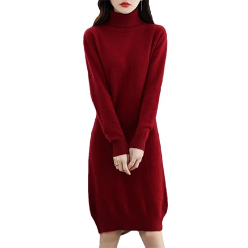 Robe pull col haut femme contre le froid hiver tricot cachemire
