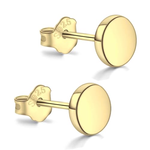 18K Gold Plated Sterling Silver Dot Stud Earrings 3mm-10mm Options, Flat Round Disc Studs Hypoallergenic Jewelry (3mm)