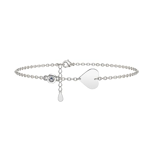 XXTONE Bracciale fotografico personalizzato per le donne Bracciali di proiezione fotografica personalizzati Bracciale fotografico a cerchio con immagine all'interno Regali di gioielli (argento-1)