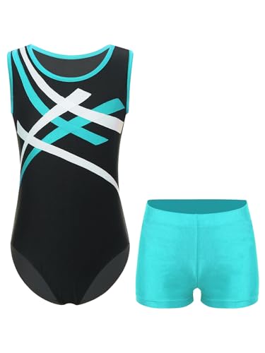 YiZYiF - YiZYiF Enfant Garçons Survêtement de Sport Justaucorps de Gymnastique sans Manches Léotards de Danse Ballet Bodysuit et Legging Court Short Costume Spectacle 5-16 ans Bleu vert 9-10 ans