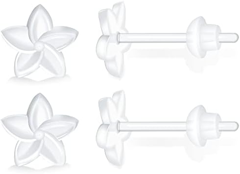 Clear Plastic Earrings for Sports,20g Clear Earrings Spacers Invisible Plastic Post Earrings for Sensitive Ears (6 Pairs Clover Stud Earrings)