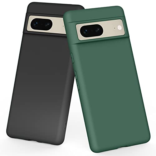 Mugust 2Pack Fundas para Google Pixel 7 5G,Funda de Liquida Silicona con Forro de Microfibra Suave para Google Pixel 7 5G(Negro/Verde Oscuro) Cover