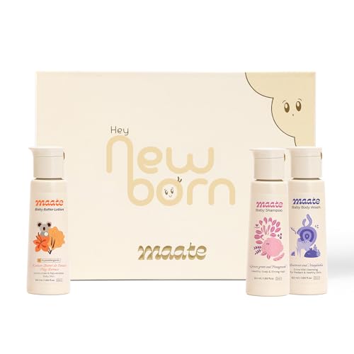 Image of Maate Baby Care Newborn Gift Set | Collection of All Baby Skin & Hair Care Needs | Baby Gift Set for New Born | Baby Kit | Pack of 3 | Baby Shampoo,Baby Body wash and Baby Body Lotion