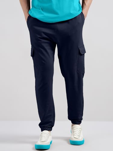 Image of Veirdo 100% Pure Cotton Regular Fit Mid Rise Trackpants with Side Pocket for Men & Boys