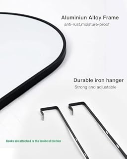 KOMCOTE Full Length Mirror 48x14 Inches - Over The Door Hanging Mirror for Bedroom, Living Room, Closet - Arch Floor Mirror, Door Mirror with Black Frame - No Drill Easy Install