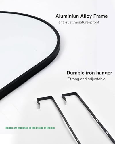 KOMCOTE Full Length Mirror 48x14 Inches - Over The Door Hanging Mirror for Bedroom, Living Room, Closet - Arch Floor Mirror, Door Mirror with Black Frame - No Drill Easy Install