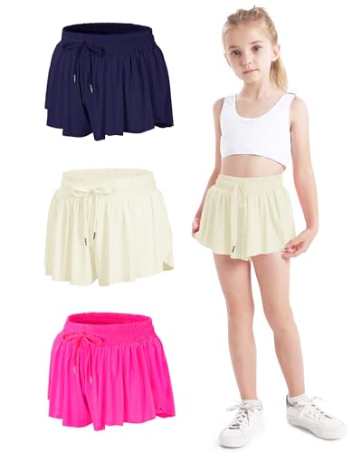 Image of BOOPH Girls Flowy Shorts Kids Athletic Butterfly Shorts with Pockets 2-in-1