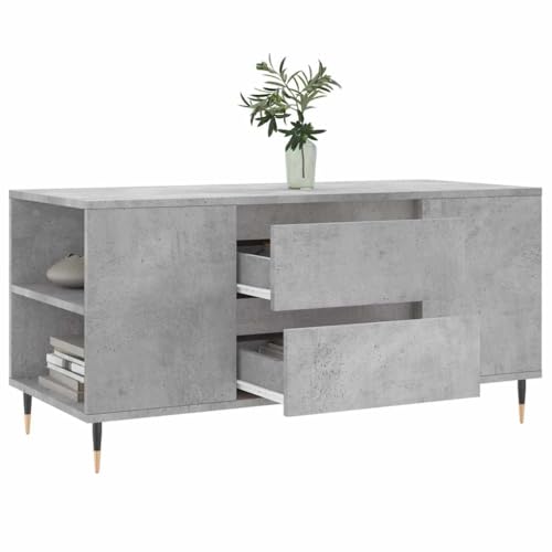 Table basse gris béton Mangloder 102 cm avec tiroirs de rangement et pieds en métal - 5