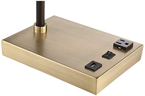 360 Lighting Brody Industrial Desk Lamp 22 1/4" High with USB and AC Power Outlet in Base Antique Brass Black Perforated Metal Shade for Bedroom Living Room House Bedside Nightstand Home