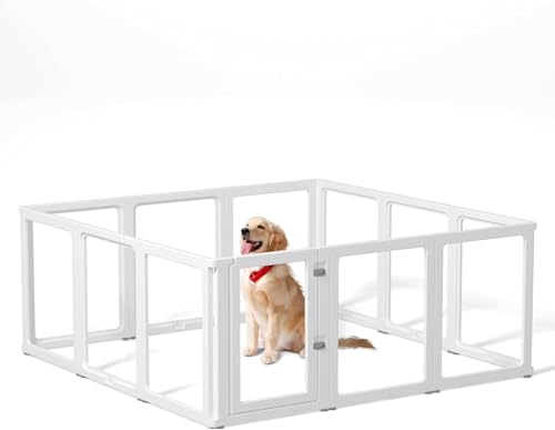 Kerhouze 12 Welpenlaufstall Faltbar mit abschließbarer Tür, 75cm hoch, Welpenauslauf Indoor Transparent, Laufstall Hund für Katzen, Hunde, Kaninchen und kleintiere, rutschfest, weiß (12PCS-75CM)