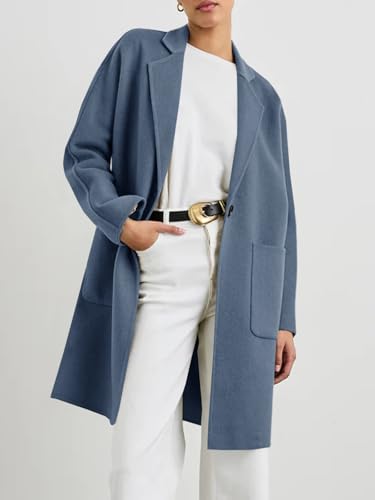 Tankaneo Womens Pea Coat Notched Lapel Single Breasted Long Jacket Winter Casual Trench Coat Outerwear4