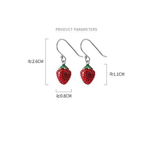 Cute CZ Strawberry 925 Sterling Silver Small Dangle Drop Earrings for Women Teen Girls Dainty Lovely Red Cubic Zirconia Fruit Short Dangling Hanging Hypoallergenic for Sensitive Ear Fashion Jewelry Gifts Her Daughter Bff Birthday Valentine's Day3