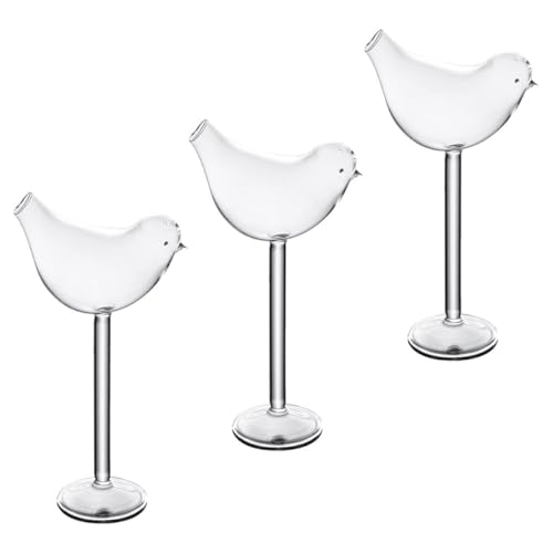 SHINEOFI Lot de 3 Verres à Cocktail D'oiseau en Verre Transparent, Gobelets Créatifs et Festifs, Coupes à Vin Mousseux 150 Ml pour Maison, Bar et Fête