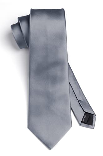 Image of HISDERN Mens Solid Color Ties Formal Satin Necktie and Pocket Square Set Classic Wedding Business Tie & Handkerchief
