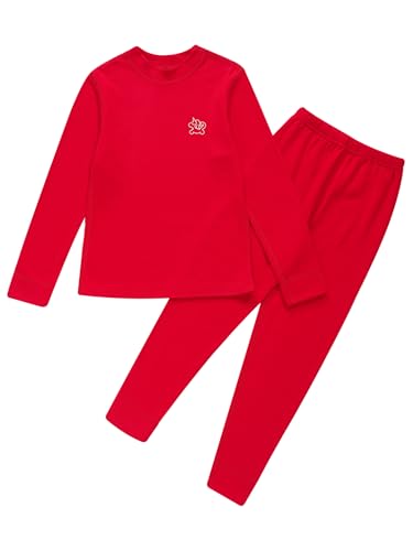 Kids Boys Girls Thermal Underwear Set Winter Warm Long Sleeve Base Layer Tops And Bottoms Sets Red 13-14 Years3