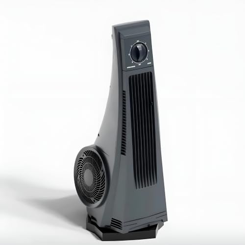 Image of EMIMO Tower Fan for Home & Office | Bladeless Oscillating Tower Fan | 180 Air Circulation with 3-Speed Knob Control | ABS Plastic Cooling Fan for Bedroom, Living Room & Workspace | Grey | 1 Unit